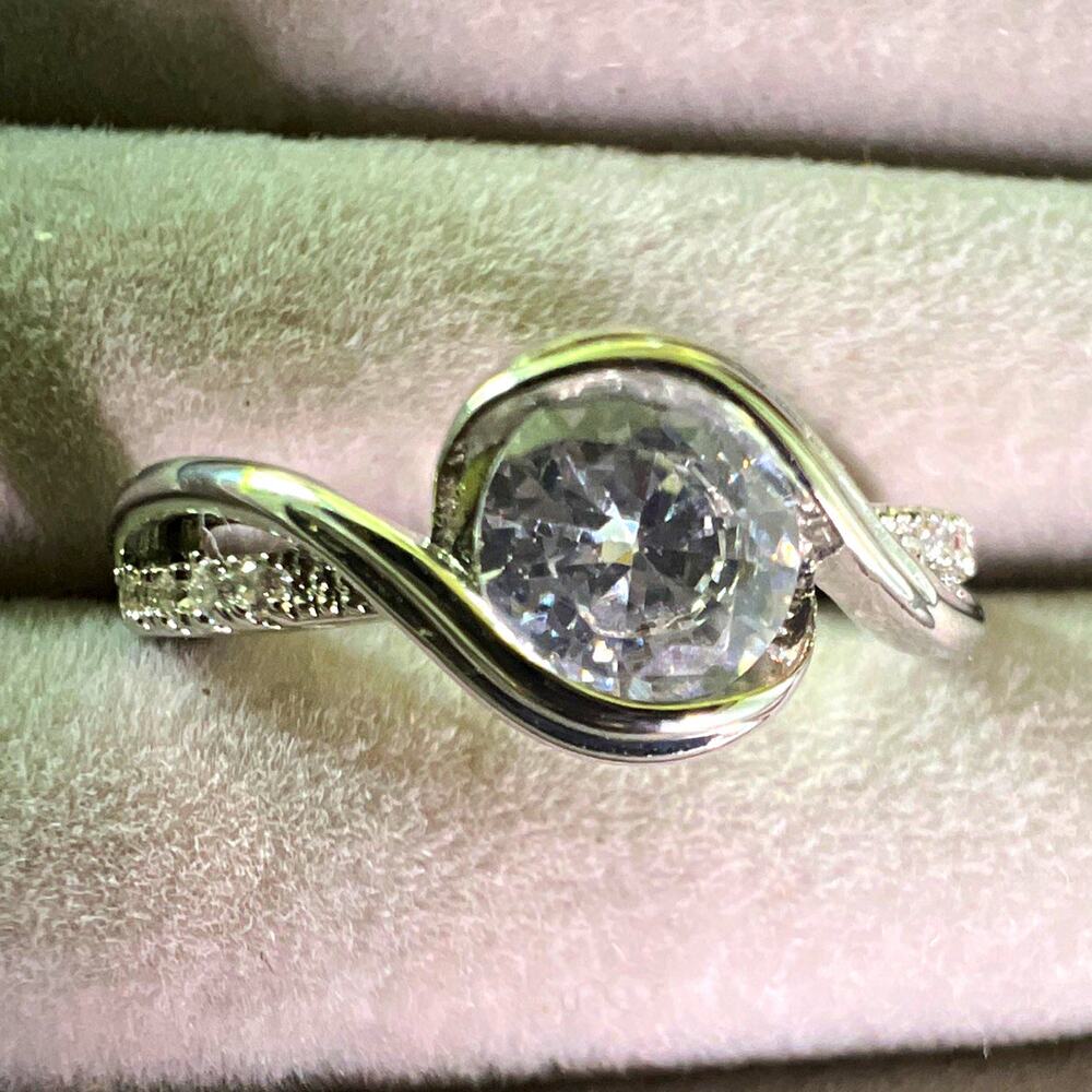 Sterling Silver 925 Bypass Ring Round White/Colorless Cubic Zirconias 7